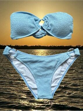 Zaful Baby Blue Small Bandeau Bikini Set